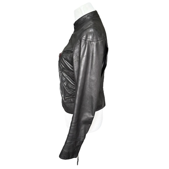 Max Studio Black Leather Jacket with Stand-Up Collar Women’s size Medium - Picture 5 of 7